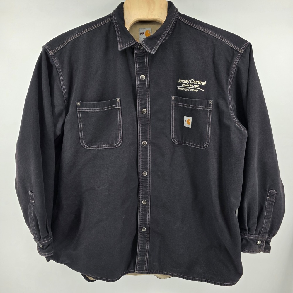 Carhartt FR Shacket Mens 3XL Workwear Canvas Snap Front Black Heritage Utility